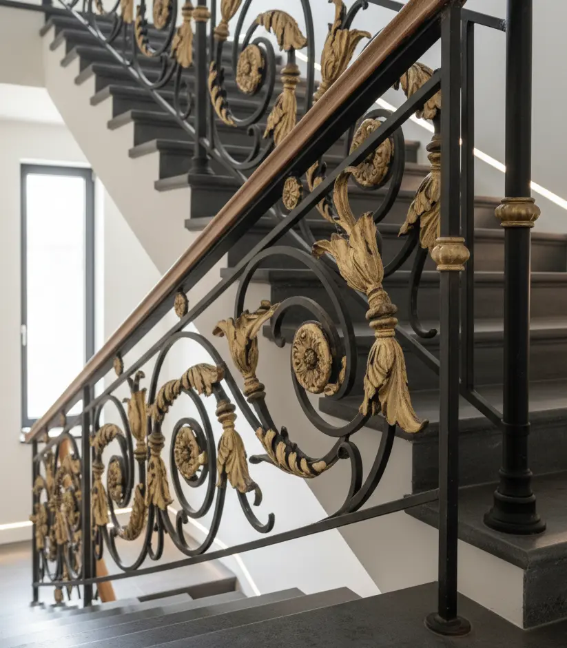 ferforje merdiven korkuluğu klasik tarz saray modeli